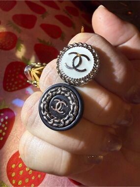 CHANEL Two-Tone CC Button Duo in Black, White & SILVER